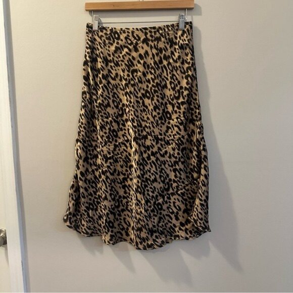 Sienna Sky Satin Leopard Print Midi Skirt Animal Print Medium - Picture 2 of 10